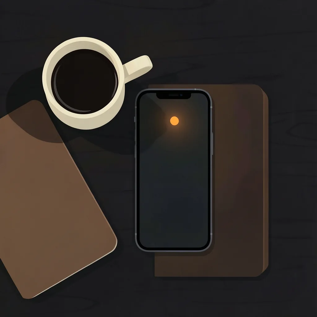 A phone face up on a desk with one orange notification dot